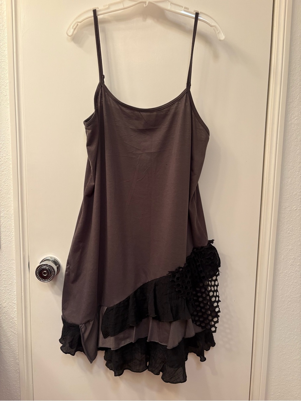 Pretty Angel Brown Spaghetti-Strap Asymmetrical 2-piece Dress with Black Ruffle